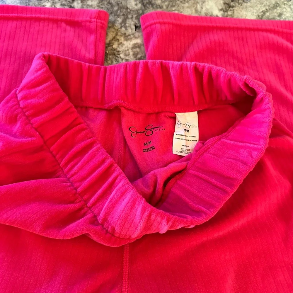 Jessica Simpson Hot Pink Velour Pants Size M Flare Leg Fuchsia Super Soft